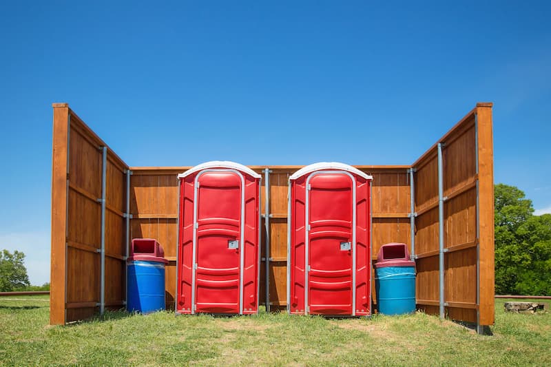 Short-term porta potty units staged for delivery in Butler, Pennsylvania